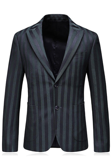 Men's Grey Green Striped Peaked Lapel 3 Pieces Prom Suits